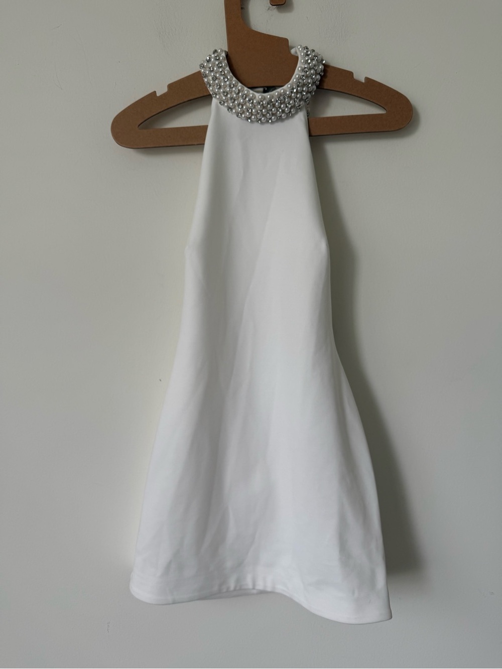 NWT Retrofete Penelope dress White Pearl-Trim Halter Mini Dress Size Small - Picture 3 of 9